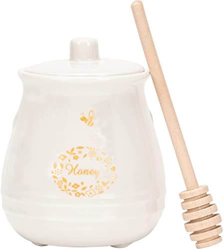 Ceramic Honey Jar with Wooden Honey Dipper