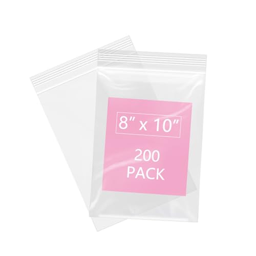 200 Pcs 8" x 10" Plastic Zip Poly Bags (200 Count)