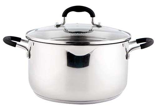 6 Quart Stainless Steel Stock Pot with Glass Strainer Lid