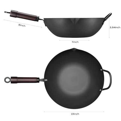 Wok 13 Inch Carbon Steel Wok Pan Set 6PCS & Stir (6 Count)