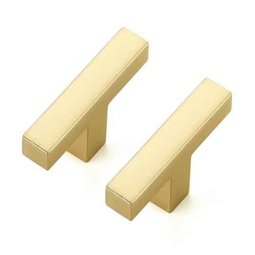 Brushed Gold Cabinet Handles Solid Drawer Pulls Single Hole 15 Pack (15 Count)