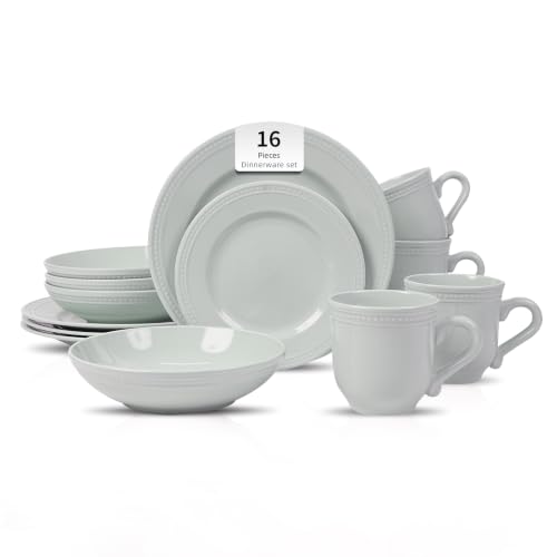 HomeVSS 16 Piece Pearl Dots Stoneware Dinnerware Set