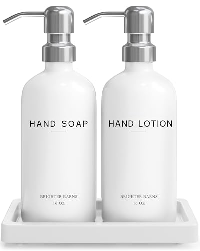 White Glass Soap and Lotion Dispenser Set by Brighter Barns