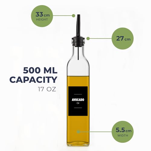 Olive Oil & Vinegar Dispenser Bottle Set with Stainless Steel Pourer (4 Count)