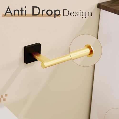 Toilet Paper Holder Toilet Roll Holders Hold Mega Rolls Kitchen Bathroom Tissue Paper Dispenser Black with Gold Stainless Steel