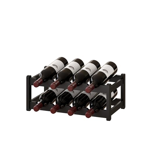 Bamboo Wine Rack Wine Storage Cabinet Shelf 8 Bottle Wine Racks Countertop Sturdy for Kitchen Dining Room Pantry