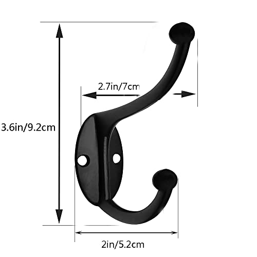 Wall Hooks 10Pcs Coat Hooks Hardware Towel Hooks for Hanging Coats Double No Rust Black Robe Hooks Wall Mounted with Screws for Key (10 Count)