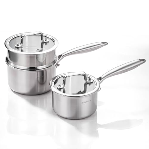 Tri Ply Stainless Steel Saucepan 1QT 2QT Kitchen Pot Set (2 Count)