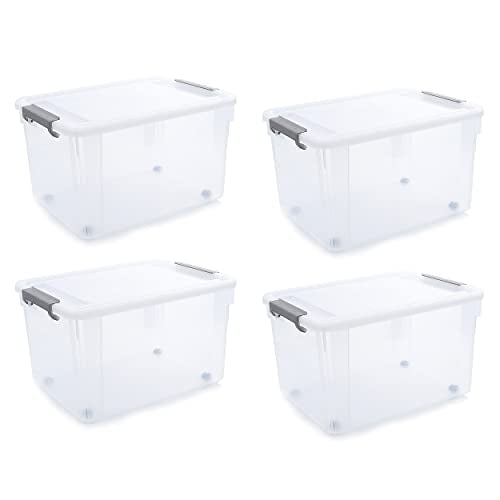 58.1 QT Plastic Storage Bins with Latching Lids Stackable Storage Containers for Organizing Large Clear Storage Box for Garage (4 Count)