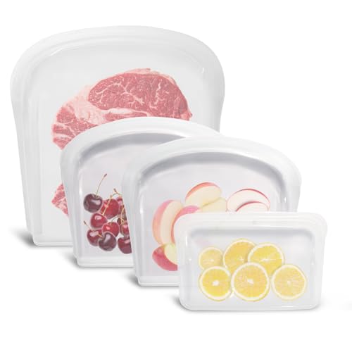 4 Pack Seal Top Silicone Food Storage Bags Microwave Oven Safe (4 Count)