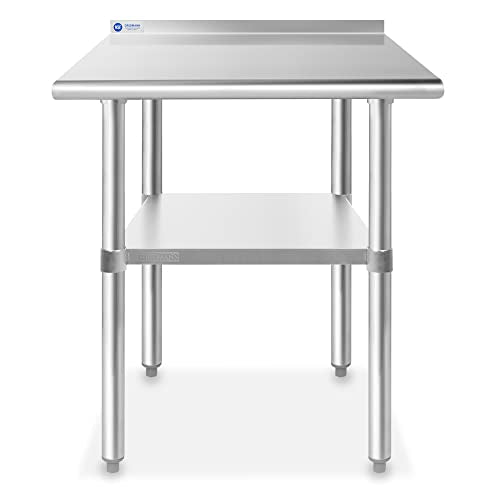 Stainless Steel Kitchen Prep Table 30 x 24 Inches with Backsplash & Under Shelf