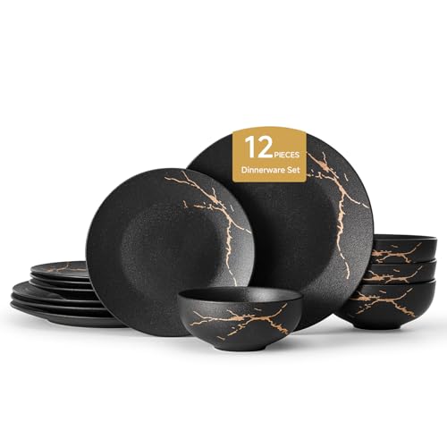 12 Piece Matte Crackle Dinnerware Set