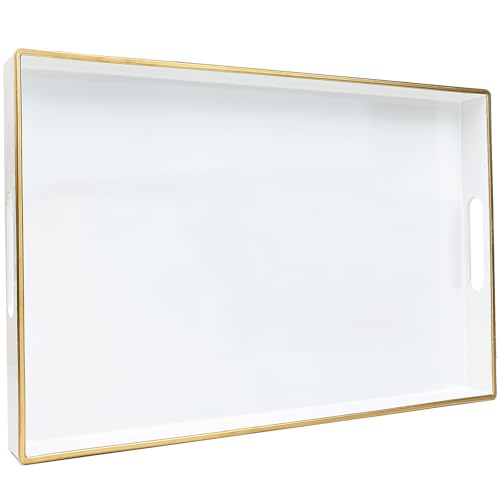 White Decorative Serving Tray with Handles