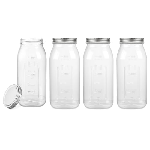64 oz Large Plastic Mason Jars with Airtight Lids Wide Mouth (4 Count)