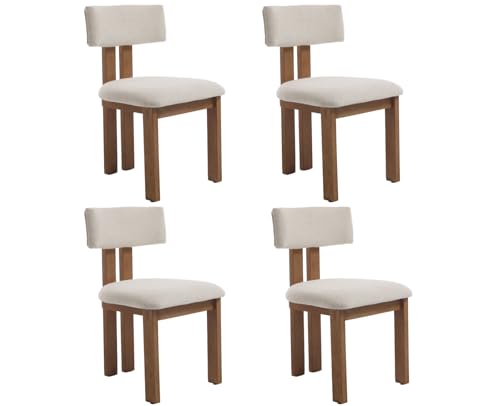Linen Dining Chairs Set of 4 Modern Farmhouse Kitchen Chairs with Open Low Back Upholstered Wood Side Chairs for Dining Room (4 Count)