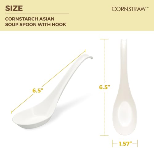 Disposable PLA Cornstarch Asian Soup Spoons with Hook Plastic (600 Count)