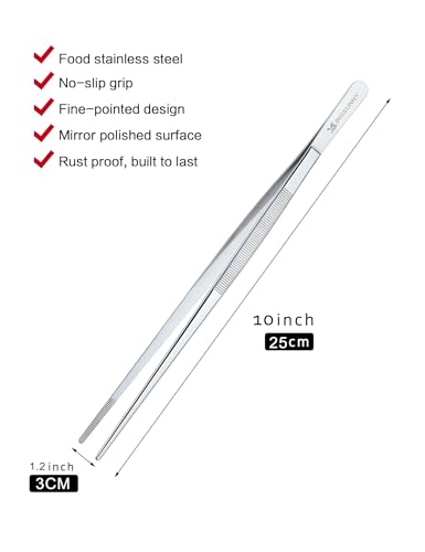 10 Inch Kitchen Food Tweezers Fine Stainless Steel Tweezer Tongs (2 Count)