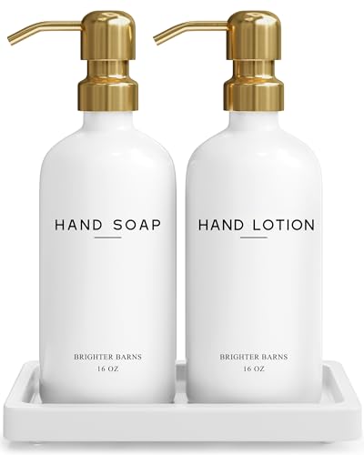 Luxury Glass Soap and Lotion Dispenser Set with Tray by Brighter Barns