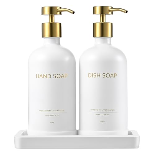Glass Kitchen Soap Dispenser Set with Ceramic Tray