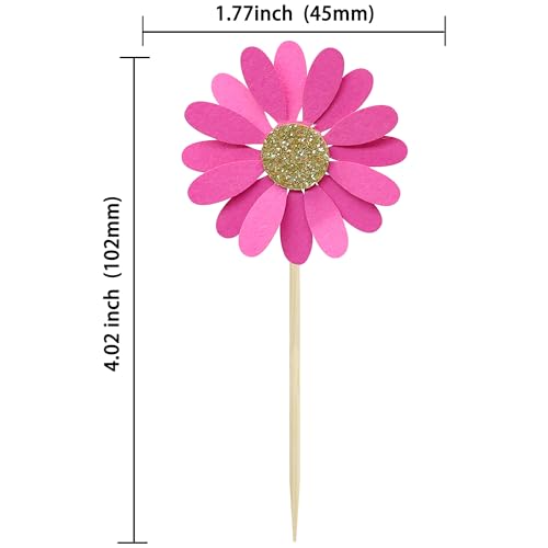 24Pcs Daisy Cupcake Toppers Flower Cake Topper Decorations Daisy Cake Decorations Chrysanthemum Cupcake Toppers Spring Daisy Flower Cake Picks for Birthday Wedding Supplies Rose Red (24 Count)