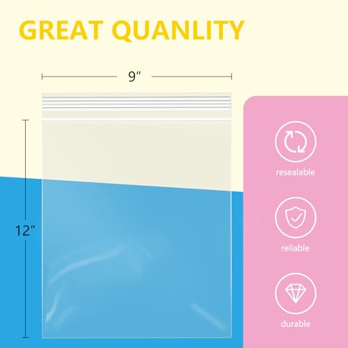 1000 Pcs 9" x 12" Clear Zip Bags (100 Count)