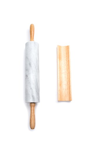 Polished Marble Rolling Pin with Wooden Cradle