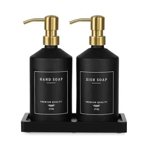 Black Glass Kitchen Hand and Dish Soap Dispenser Set (2 Count)