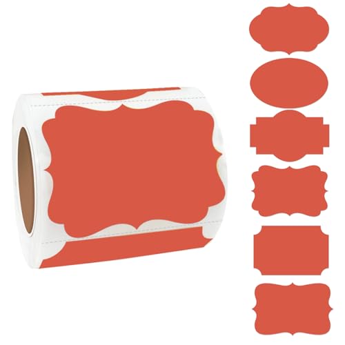 Red Labels 250 PCS 3" x 2" Fancy Shape Stickers for Storage Box or Food Jars