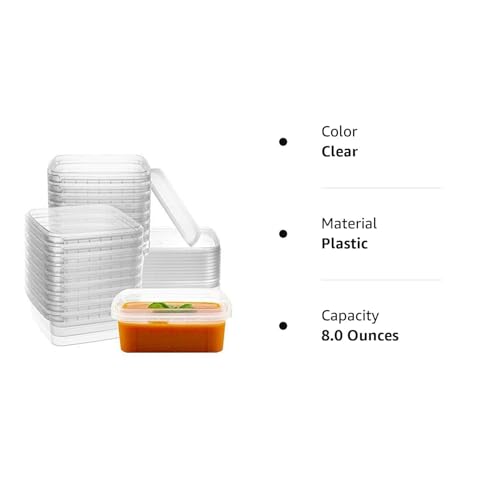8 oz 20 Pack Square Clear Deli Containers with Lids Disposable BPA Free Square Plastic Food Storage Containers with Lids Airtight for Meal Prep Take Out Kitchen (20 Count)
