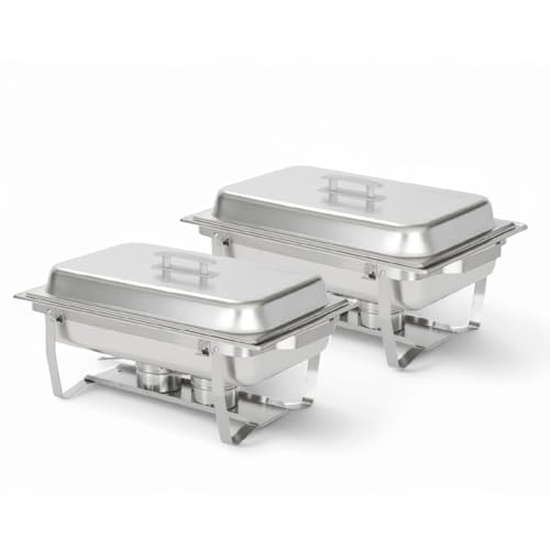 70012 Gray 2 Pack 8QT Chafing Dish High Grade Stainless Steel Chafer Complete Set