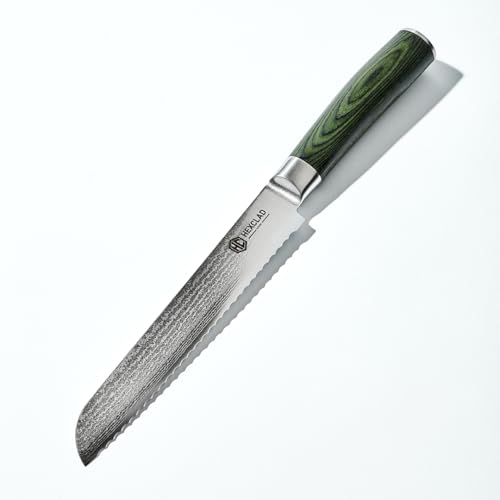 8" Japanese Damascus Stainless Steel Serrated Bread Knife Full Tang