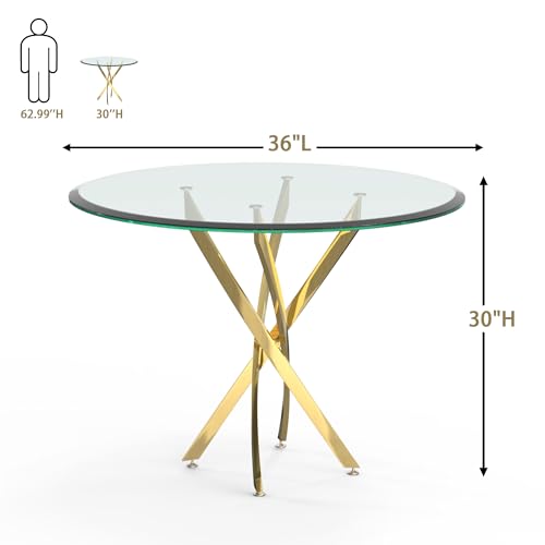 36" Round Glass Dining Table for 4