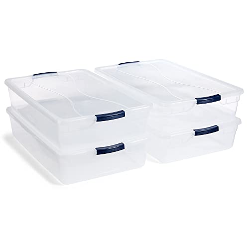 Cleverstore 42 Quart Stackable Plastic Storage Container Organizer Bin with Latching Lids for Garage (4 Count)