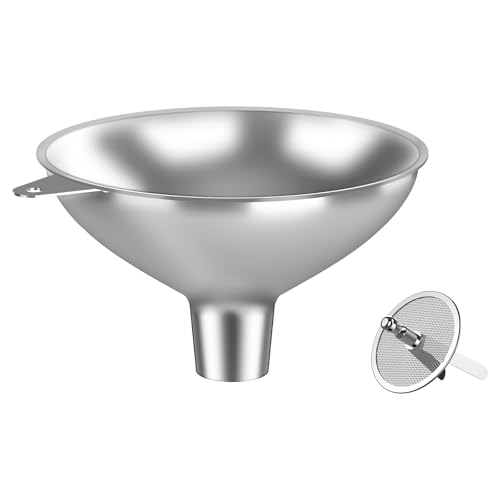 Stainless Steel Funnel with 30 Mesh Filter Food Grade Metal Funnel for Kitchen