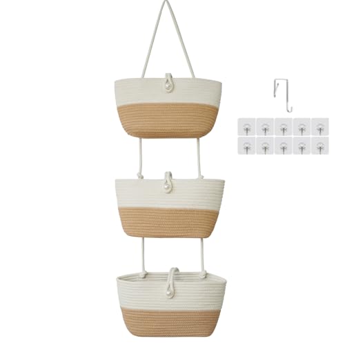 3 Tier Hanging Baskets for Storage with Pearl Button Strap (33.12 Ounce)