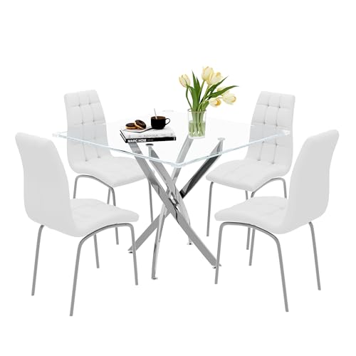 5 Piece Square Glass Dining Table Set