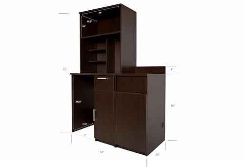 Fridge Space Hutch Cabinet with Microwave Space and Trash Bin