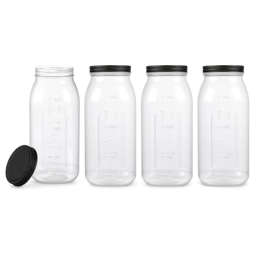 64 oz Large Plastic Mason Jars with Airtight Lids Wide Mouth (4 Count)