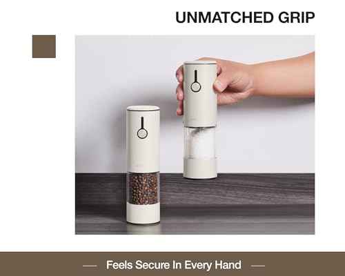 Electric Salt and Pepper Grinder Set Stainless Steel 2 Pack USB Rechargeable LED One Hand Off White (2 Count)