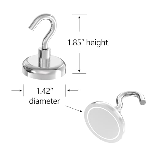 150lb Heavy Duty Magnetic Hooks with 1.42" Dia Magnetic Base (6 Count)