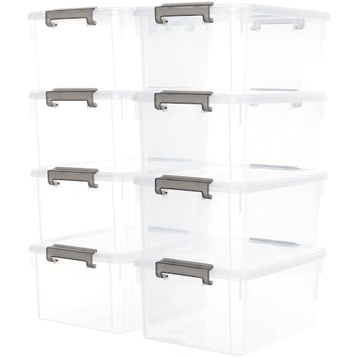 17 QT Plastic Storage Bins with Latching Lids Stackable Storage Containers for Organizing Large Clear Storage Box for Garage (8 Count)