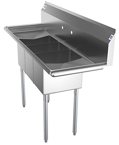 SC101410 12B3 3 Compartment Stainless Steel NSF Commercial Kitchen Sink with Right and Left Drainboards