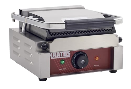 Commercial Electric Panini Sandwich Grill with Grooved Plates