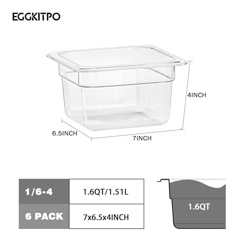 1 6 Size Food Pan 6 Packs 4 Inch Deep Clear Food Storage Containers BPA (6 Count)