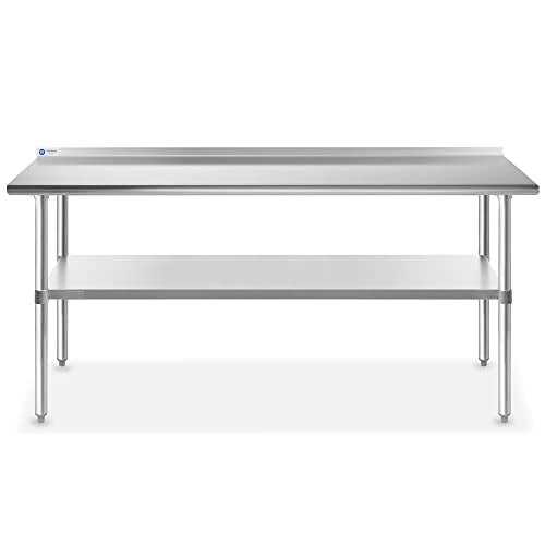 Stainless Steel Kitchen Prep Table 72 x 24 Inches with Backsplash & Under Shelf