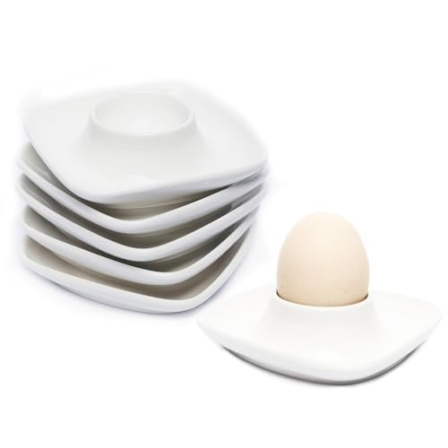 Ceramics White Egg Cups for Hard Boiled Eggs Set 6pcs (6 Count)