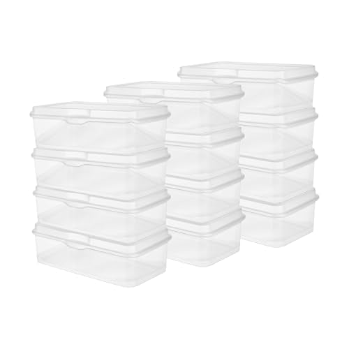 12 Pack FlipTop Stackable Rectangular Storage Bin with Hinging Lid (12 Count)