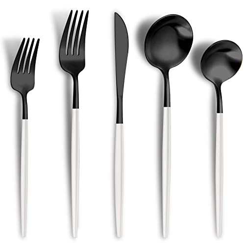 Matte Black White Silverware Set for 4 (20 Count)