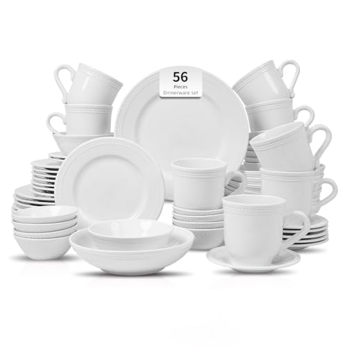 HomeVSS 56 Piece Pearl Dots Stoneware Dinnerware Set