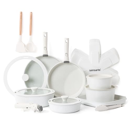 24 Piece Nonstick Detachable Handle Pots and Pans Set White